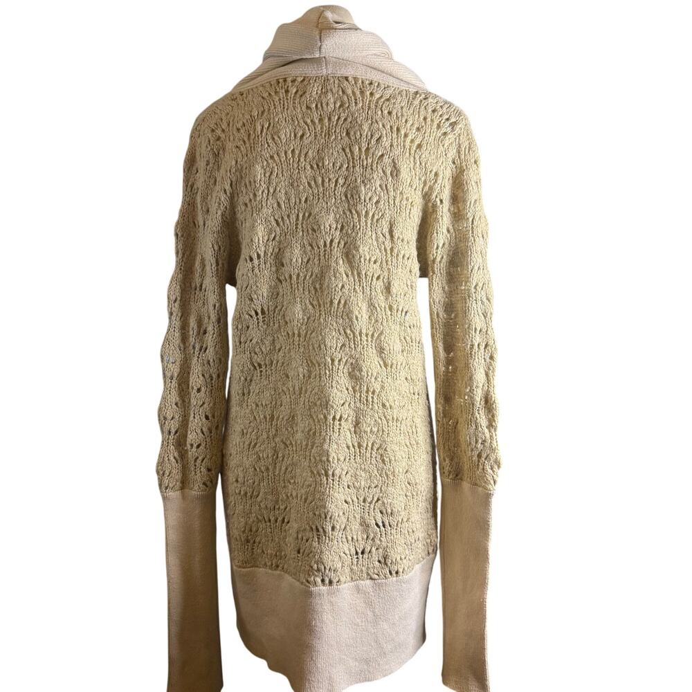 Free People Beige Textured Knit Long Button Front Cardigan Sweater, Size Medium - Picture 6 of 10